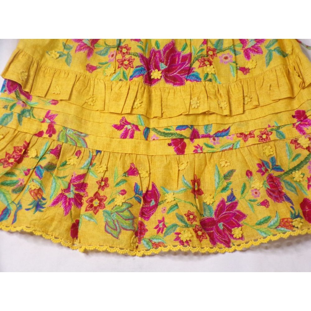 🆕 FARM RIO Flower Dream Tiered Cotton Mini Skirt Yellow Small - Picture 11 of 11